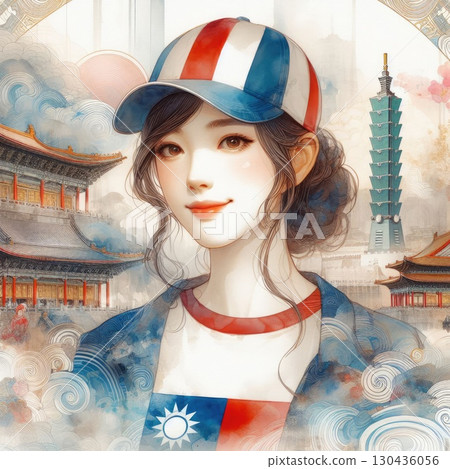 Asian girl travels in Taiwan with Generative AI. 130436056