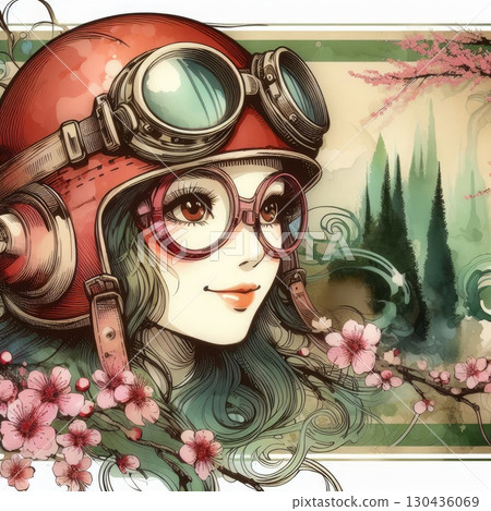 Taiwanese girl in Alishan forest railways with Generative AI. 130436069