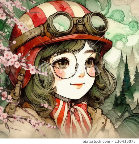 Taiwanese girl in Alishan forest railways with Generative AI. 130436073
