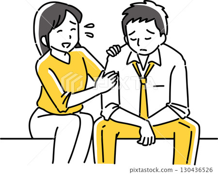 一位沮喪的男子和一位鼓勵他的女人 一位沮喪的男子和一位鼓勵他的女人 130436526