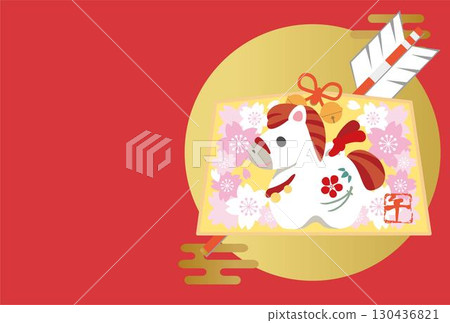 新年賀卡 2026 新年 2026 馬 馬年 馬 粘土鈴鐺 Ema Hamaya 模板設計插圖 130436821