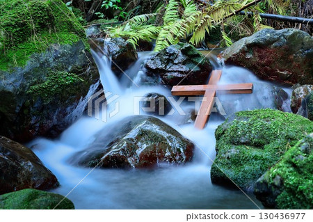 New Zealand Native Bush Flowing Water Over Cross New Zealand Native Bush Flowing Water Over Cross 130436977