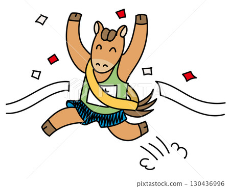Hand drawn vector illustration of a horse running a marathon Hand drawn vector illustration of a horse running a marathon 130436996