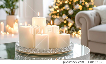 Christmas lit candles 130437133