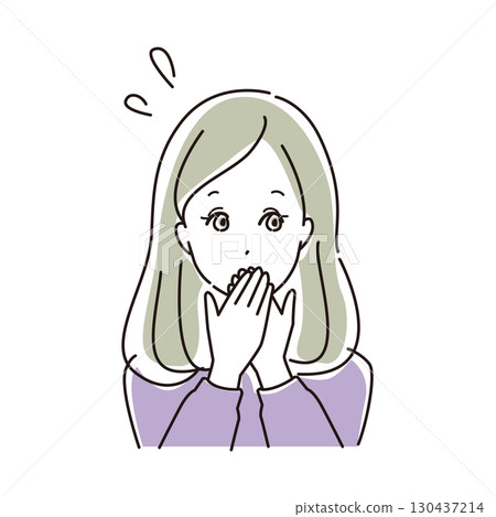 The upper body of a panicked woman holding her mouth The upper body of a panicked woman holding her mouth 130437214