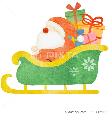 聖誕老人乘坐雪橇的水彩插圖 130437465