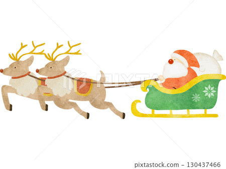聖誕老人乘坐雪橇的水彩插圖 130437466