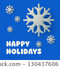 Square Happy Holidays poster with bold white typography and 3D snowflakes on bright blue background. Minimal festive winter design for greeting cards, flyers, social media and seasonal projects. 130437606