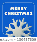 Square Merry Christmas poster with bold white typography and large 3D snowflake on deep blue background. Minimal festive design for greeting cards, flyers, social media and seasonal projects. 130437609