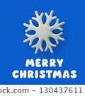Square Merry Christmas poster with bold white typography and large 3D snowflake on bright blue background. Minimal festive design for greeting cards, flyers, social media and seasonal projects. 130437611