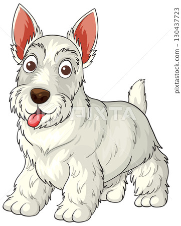 Cartoon White Scottish Terrier Dog Standing and Smiling 130437723