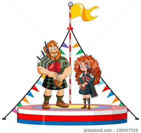 Scottish Bagpipers Performing on Festival Stage 130437729