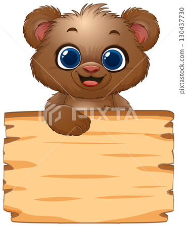 Cute Bear with Wooden Sign 130437730