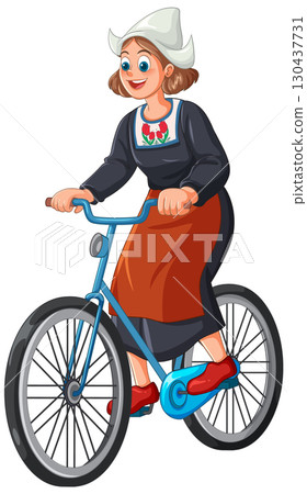 Dutch Woman in Traditional Dress Riding Bicycle Illustration Dutch Woman in Traditional Dress Riding Bicycle Illustration 130437731