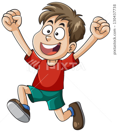 Joyful Cartoon Boy Jumping with Excitement Joyful Cartoon Boy Jumping with Excitement 130437738