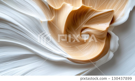 Creamy peanut butter and whipped cream swirl - close-up texture 130437899
