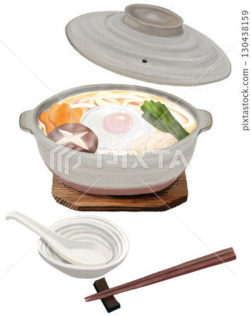 Nabeyaki udon (earthenware pot) with cutlery 130438159