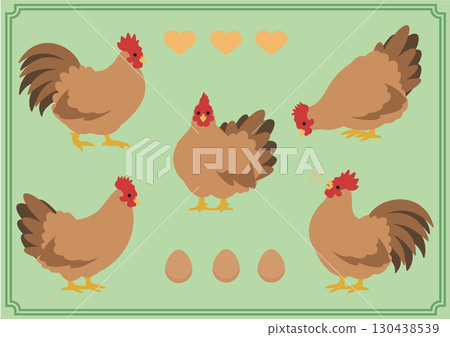 Simple brown chicken vector illustration set 130438539