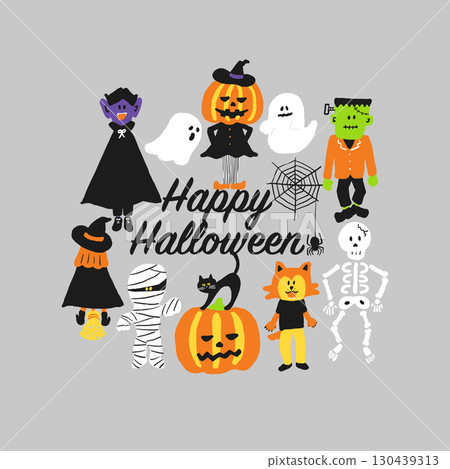 Halloween character group illustration Halloween character group illustration 130439313
