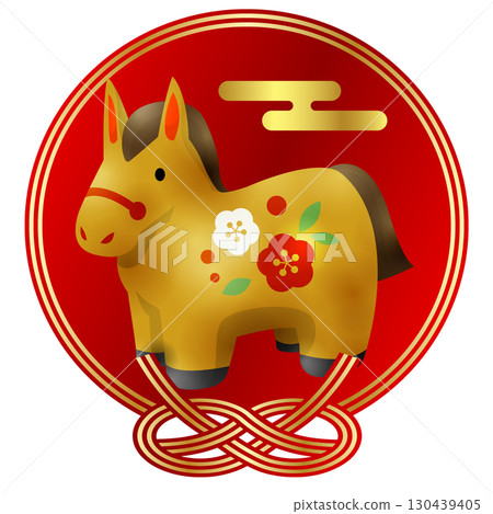 Year of the Horse Icon 03 3D Golden Horse Abalone Knot Cute Illustration 130439405