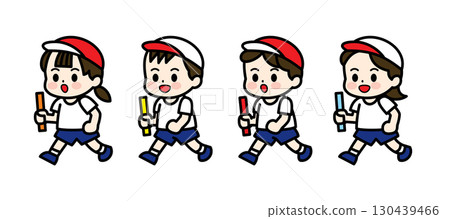運動會迷你人物插畫素材(接力賽) 運動會迷你人物插畫素材(接力賽) 130439466