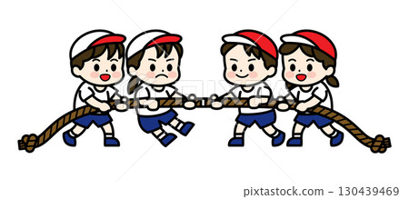 Sports day mini character illustration material (tug of war) Sports day mini character illustration material (tug of war) 130439469