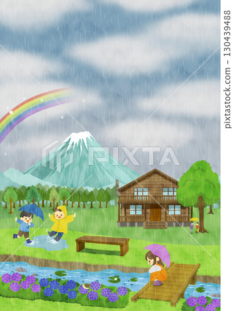 六月：富士山和雨季 130439488