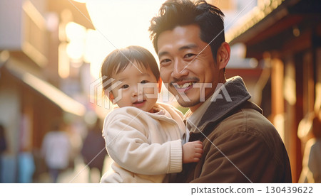 Father holding a baby (AI-generated image) 130439622