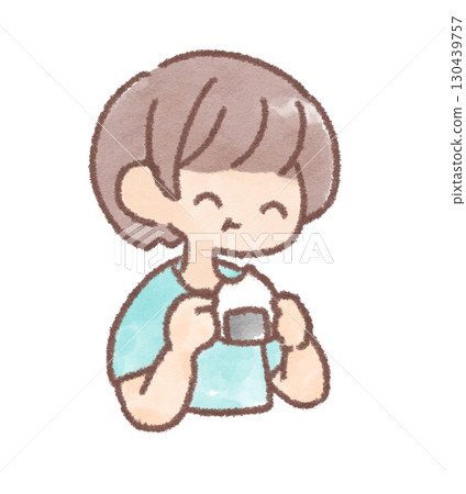 小孩吃飯團的插圖 小孩吃飯團的插圖 130439757