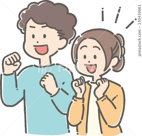 一對年輕夫婦揮舞拳頭的插圖 130439861