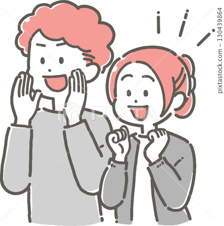一對年輕夫婦歡呼的插圖 一對年輕夫婦歡呼的插圖 130439864