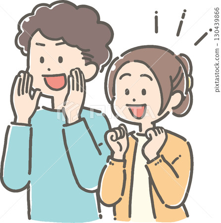 Illustration of a young couple cheering Illustration of a young couple cheering 130439866
