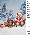 Teddy bear in a Santa hat handing out Christmas presents 130439870