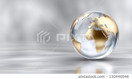 Elegant globe reflecting cloudy atmosphere with golden continents 130440046