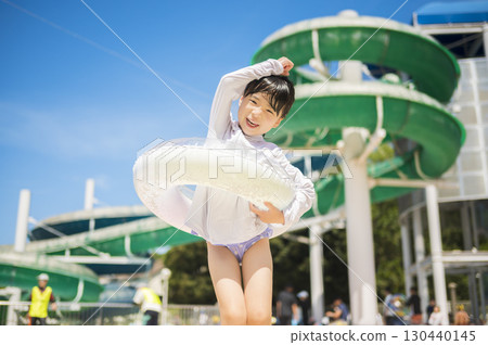 暑假期間，微笑的孩子們在泳池玩耍 130440145