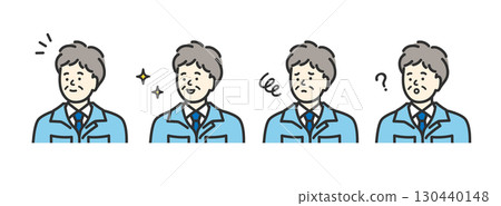 中年與老年男性工作者臉部表情圖示插畫素材 130440148