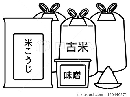 味噌和米飯相關食材的日本食品圖標風格插圖 130440271