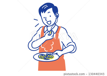 Male cafe employee talking on intercom 130440343