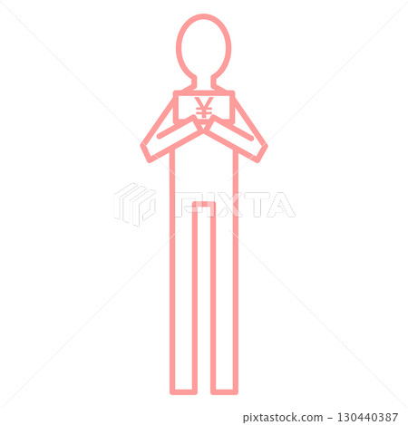 簡單線條畫出一個粉紅色的人拿著日元鈔票 簡單線條畫出一個粉紅色的人拿著日元鈔票 130440387