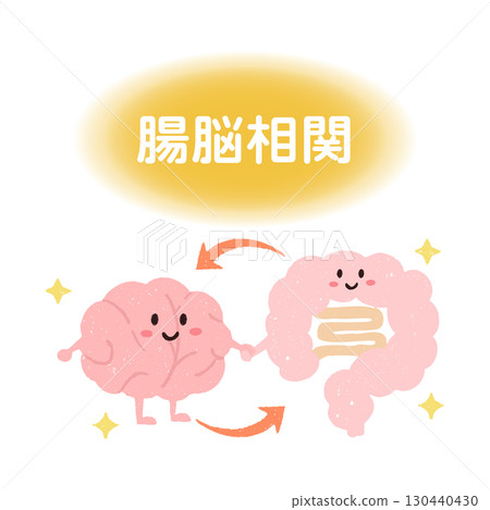 Hand-drawn cute illustration of the gut-brain axis 130440430