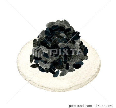 堆積如山的黑芝麻，手繪水彩畫的蔬菜和調味品 130440460