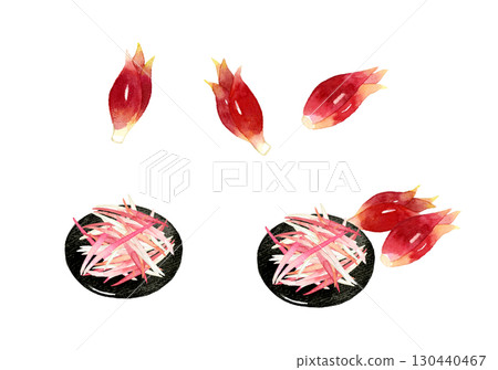 Myoga set - Hand-drawn watercolor illustration of vegetables and condiments 130440467