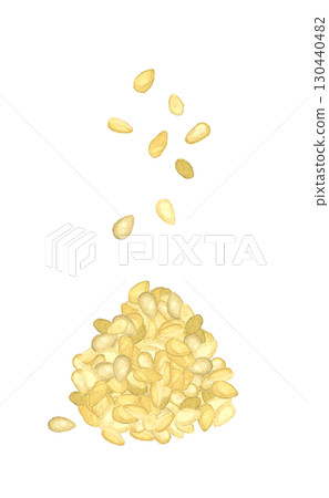 堆積如山的白芝麻——蔬菜和調味料的手繪水彩插圖 堆積如山的白芝麻——蔬菜和調味料的手繪水彩插圖 130440482