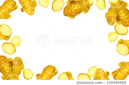 薑框-蔬菜和調味品的手繪水彩插圖背景 薑框-蔬菜和調味品的手繪水彩插圖背景 130440489