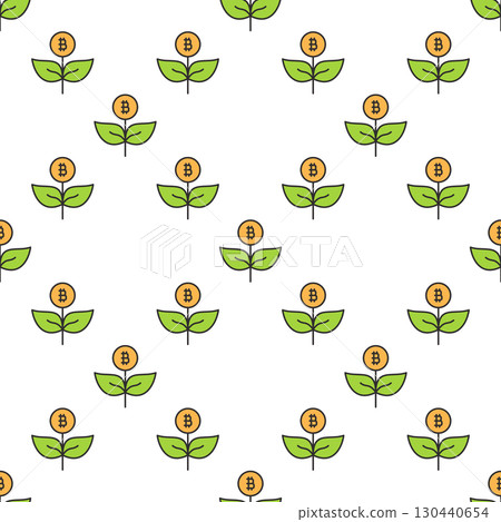 Bitcoin as Flower vector Cryptocurrency Investment colored seamless pattern 130440654