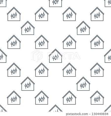 House with Candlestick Chart vector Investing linear seamless pattern 130440694
