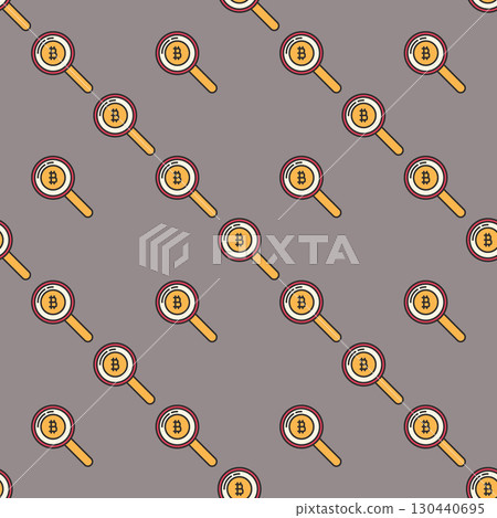 Magnifier with Bitcoin coin sign vector Cryptocurrency Investment colored seamless pattern 130440695