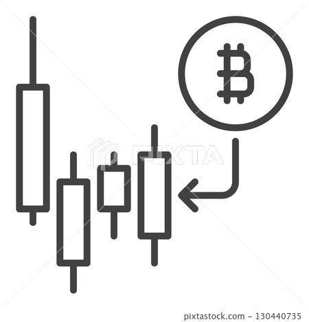 Bitcoin with arrow and Candlestick Chart vector BTC Investment icon or symbol in outline style 130440735