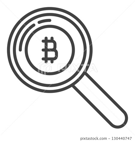Magnifier with BTC coin sign vector Cryptocurrency Investment thin line icon or symbol 130440747