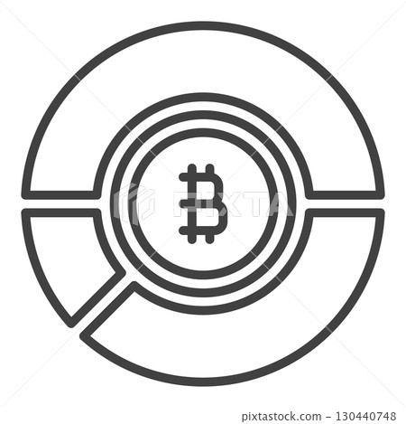 Pie Chart with Bitcoin vector BTC Investment icon or symbol in outline style 130440748